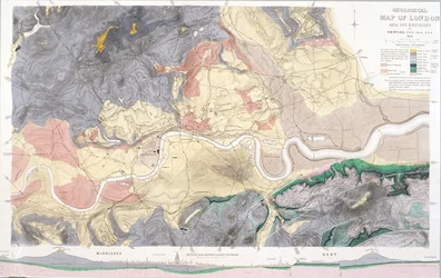 Lontoon ja ympäröivän alueen geologinen kartta, 1871
