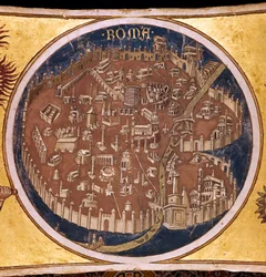 Rooman perspektiivikartta antiikin muistomerkkeineen, 1414