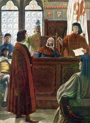 COSIMO DE MEDICI, Toscanan suurherttua, puolustautuu tässä vihamiestensä syytöksiä vastaan.