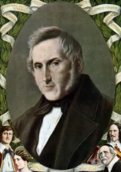 Muotokuva Alessandro Manzonista (1785 - 1873), italialainen kirjailija. Kuvitus Tancredi Scarpellista (1866-1937) Paolo Giudicin "Storia d