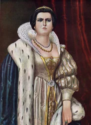 Muotokuva Lucrezia Borgiasta (Lucrece Borgia) (1480 - 1519) Kuvitus Tancredi Scarpellista (1866-1937) Paolo Giudicin "Storia d