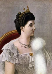 Italian kuningattaren, Montenegron Helenan (Elenan) (1873-1952) muotokuva. Tancredi Scarpellin (1866-1937) kuvitus Paolo Giudicin teoksesta 