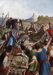 Pyhän Imperiumin keisari Otton (Othon) III:n (980-1002) hautauskorteesi kuljettaa jäännökset Italian läpi Aacheniin taistelemaan matkallaan kapinallisia väestöryhmiä vastaan (Pyhän Rooman keisarin Otto III:n arkku, kulkee italialaisten väkijoukkojen läpi