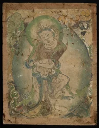 Tanssiva hahmo, Kizil, Xinjiangin maakunta, 600-800 (pigmentti stukkolla)