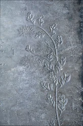 Stele kaiverrettu chrisanteema, kukkia ja lehtiä, 618-907 (kivi)