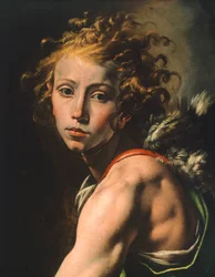 Daavidin hahmo, yksityiskohta Daavidista Goljatin pään kanssa, kirjoittanut Tanzio da Varallo (1575-1635)
