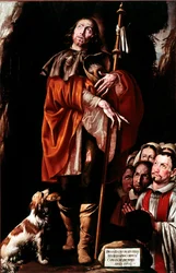 Saint Roch Pyhimys kantaa jalassaan ruttokuumetta. Tanzio da Varallon maalaus
