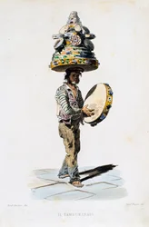 Tamburiinimies, kaiverrettu Giovanni Fusaro (1803-1894) Teodoro Ducleren (1816-1867) piirustuksesta. Italia