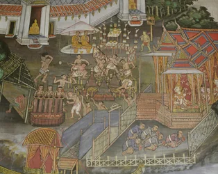 Yksityiskohta Phitsanulokin kaupungista, Wat Bowonniwet Viharasta, Bangkokista