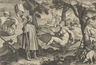 New Inventions of Modern Times [Nova Reperta], The Discovery of America, levy 1, n. ..., n. 1600.