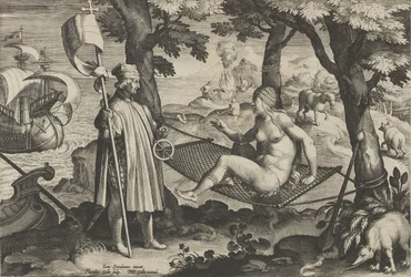 New Inventions of Modern Times [Nova Reperta], The Discovery of America, levy 1, n. ..., n. 1600.