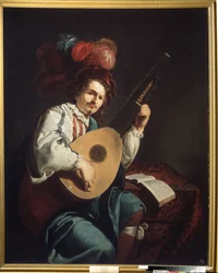 Theodor Romboutsin (1597-1637) maalaus ""Luutonsoittaja") 1600-luvun alueellinen taidemuseo, Vinnytsia