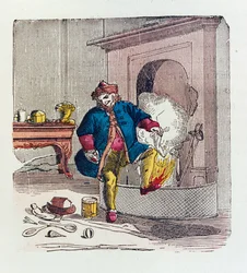 Pyhän Nikolauksen vierailu, 1840-luvun väriliitoskuva.