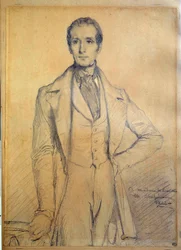 Runoilija Alphonse de Lamartinen (1790-1869) muotokuva Theodore Chasseriaun (1819-1856) piirustus 1834 Su. 0,31x0,22 m