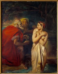 Theodore Chasseriaun (1819-1856) maalaus Suzanne ja vanhimmat 1856 su. 0,4x0,31 m
