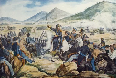 Argentiinalainen kenraali Jose de San Martin (1778-1850) Chacabucon taistelussa 12. helmikuuta