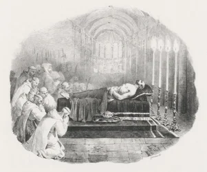 Valloittaja Vilhelm tuotiin kuolemansa jälkeen Boschervillen kirkkoon (Valloittaja Vilhelm valtakunnallisissa hautajaisissa St. Georges de Boschervillen luostarikirkossa)
