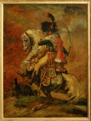 Garde Imperialen Chasseurs a Cheval -joukkojen upseeri, lataus. Salon 1812 ...