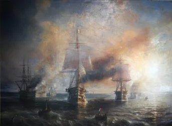 Ranskalainen:  La flotte française se rendant de Cherbourg à Brest, 1858 Ranskan laivasto purjehtii Cherbourgista Brestiin, 1858.