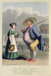 Charles Wrightin samppanjan mainos, kaiverrettu George Huntin toimesta, noin 1827 (värillinen etsaus)