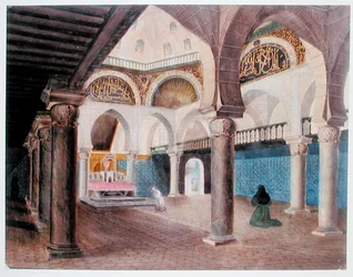 Piispan palatsiksi muunnetun moskeijan sisustus, Alger, n. 1835 (akvarelli paperille)