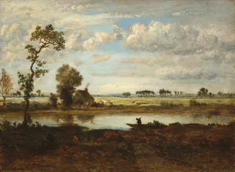 Maisema ja venemies, noin 1860 (öljy puulle)