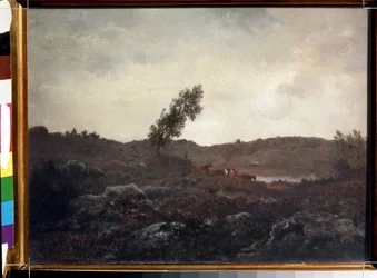 Näkymä Barbizonista (näkymä Barbizonista). Theodore Rousseaun (1812-1867) maalaus. Öljy puulle, 24 x 32 cm, loppu 1840. French School of Barbizon. Pushkinin taidemuseo, Moskova.