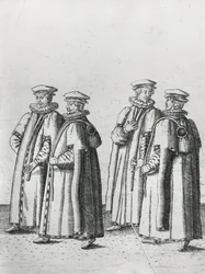 Päivittäistavarakauppiaat Sir Philip Sidneyn hautauskortegissa matkalla St. Paulin katedraaliin, 1587