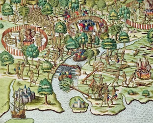 Piiritys- ja hyökkäysmenetelmät, teoksesta "Americae Tertia Pars...", 1592.