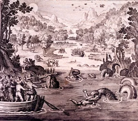 Sir Walter Raleigh: Guyanan suuren, rikkaan ja kauniin imperiumin löytö, Johann Ludwig Gottfriedin teoksesta Newe Weld un Americanische Historien, 1631