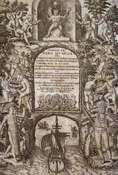 Länsi-Intia tai Amerikka, kirjoittanut Theodor de Bry (1528-1598), etukappale, kaiverrus