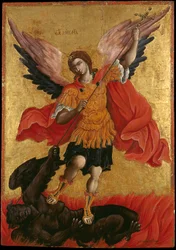 Arkkienkeli Mikaelin ikoni (munan tempera paneelissa)