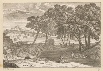 Arkadian maisema, jossa kalastaja veneessä Suite de Paysages (sarjan nimi)