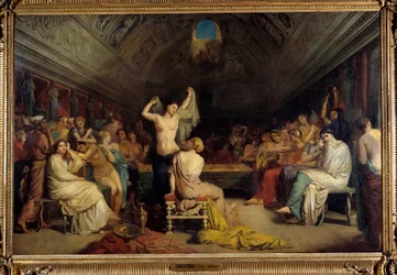Tepidarium. Naiset tapasivat uudelleen osassa lämpimiä kylpyjä antiikin Rooman alla. Theodore Chasseriaun (1819-1856) maalaus. Öljy kankaalle