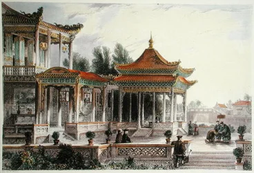 Toivon tähden paviljonki, Tong Chow, n. 1850 (värilitho)