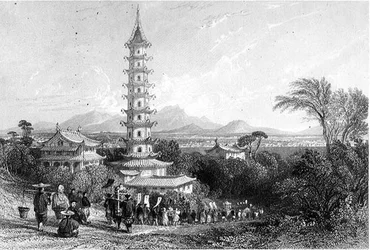 Nankingin posliinitorni, kaiverrettu Henry Adlardin kaiverruksella (kaiverrus).