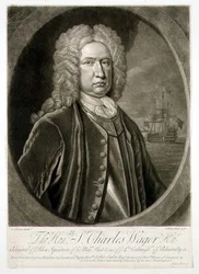 Muotokuva Sir Charles Wagerista (1666-1743), Sinisen lentueen amiraali, kaiverrus John Faber (1684-1756) 1732 (kaiverrus)