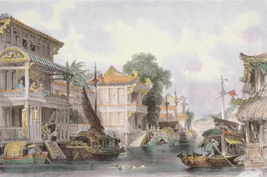Kohtaus Horan-kanavalla lähellä Kantonia, noin 1850