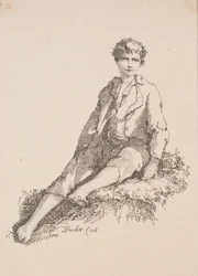 Polyautografian näytteet: Poika istuu ruohopenkillä, 1803.