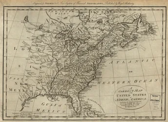 Oikea kartta Pohjois-Amerikan yhdysvalloista; mukaan lukien Britannian ja Espanjan alueet, huolellisesti laadittu vuoden 1784 sopimuksen mukaisesti. LOC 74692103
