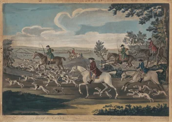 Metsästys [neljän setti]: 1. Going to Cover (nimikkeet on myös kaiverrettu ranskaksi)