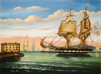 New Yorkin lahti, auringonlasku, 1800-luvun puoliväli.