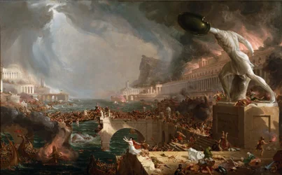 Sac de Rome (455) - Le Destin des empires - Tuho - Thomas Cole - 1836 - New Yorkin historiallinen seura - (Rooma, Rooman valtakunta, Gaiseric, Genseric, muuttokausi, barbaarien hyökkäykset, vandaalit, Länsi-Rooman valtakunnan kaatuminen, kaatuminen Rooma, 
