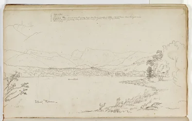 The Head of Windermere, Lake District, Englanti, 1829 (tussi ja lyijykynä paperille).