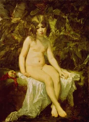 Pikku uimari. Thomas Couturen (1815-1879) maalaus öljy kankaalle
