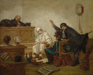 Pierrot rikostuomioistuimessa, noin 1864-70 (öljy puupaneelille).