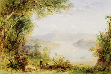 Näkymä Hudson-joelle, n. 1840-45 (öljy paneelille)