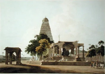 The Great Bull, An Hindoo Idol, At Tanjore, levy XXII julkaisusta Oriental Scenery, julkaistu 1798 (värillinen akvatinta)