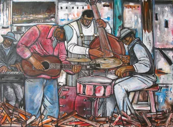 Blues In The Rouge, 2014 (sekatekniikka kankaalle)
