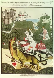 St. George and the Dragon, alkuperäisen maalauksen jälkeen kolminaisuuden kappelissa Stratford Upon Avonissa Warwickshiressä, 1804